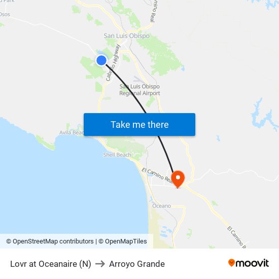 Lovr at Oceanaire (N) to Arroyo Grande map