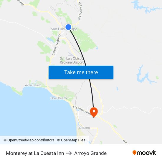 Monterey at La Cuesta Inn to Arroyo Grande map