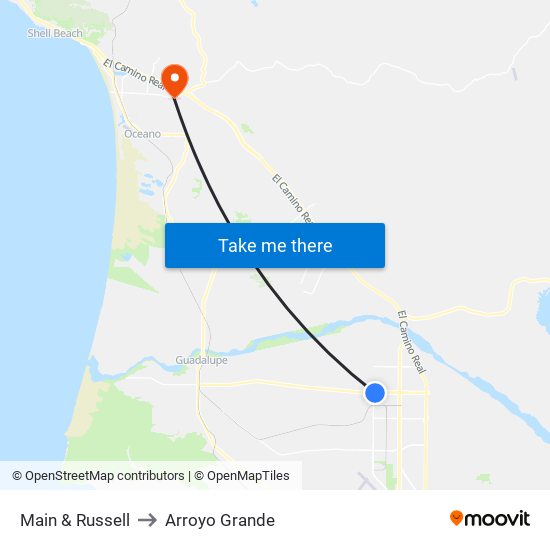 Main & Russell to Arroyo Grande map