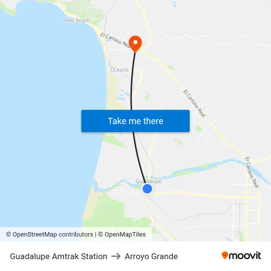Guadalupe Amtrak Station to Arroyo Grande map