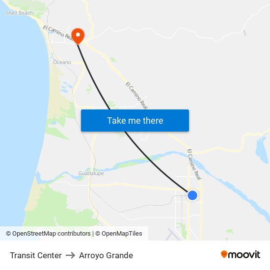 Transit Center to Arroyo Grande map