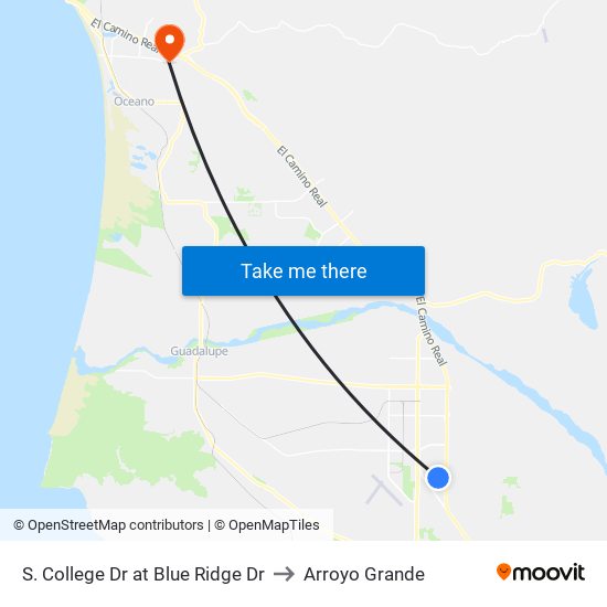 S. College Dr at Blue Ridge Dr to Arroyo Grande map