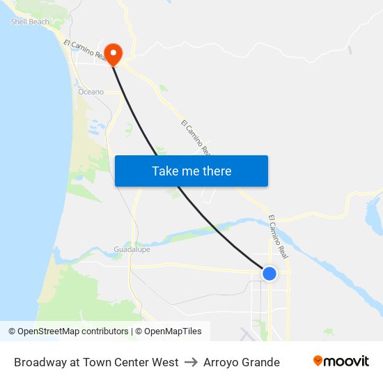 Broadway at Town Center West to Arroyo Grande map