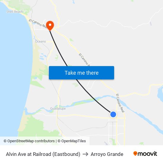 Alvin Ave at Railroad (Eastbound) to Arroyo Grande map