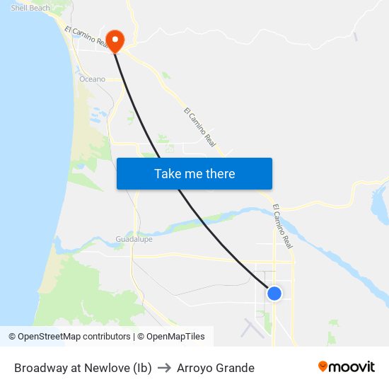 Broadway at Newlove (Ib) to Arroyo Grande map