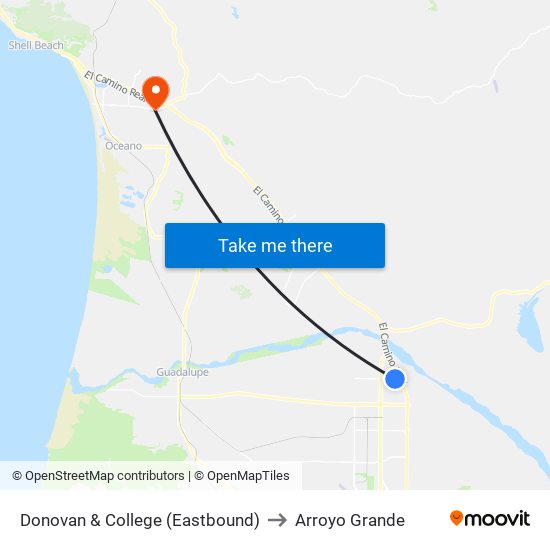 Donovan & College (Eastbound) to Arroyo Grande map