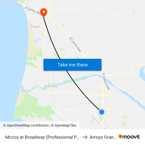 Mccoy at Broadway (Professional Pkwy) to Arroyo Grande map