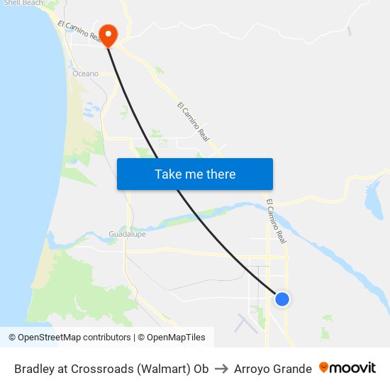 Bradley at Crossroads (Walmart) Ob to Arroyo Grande map