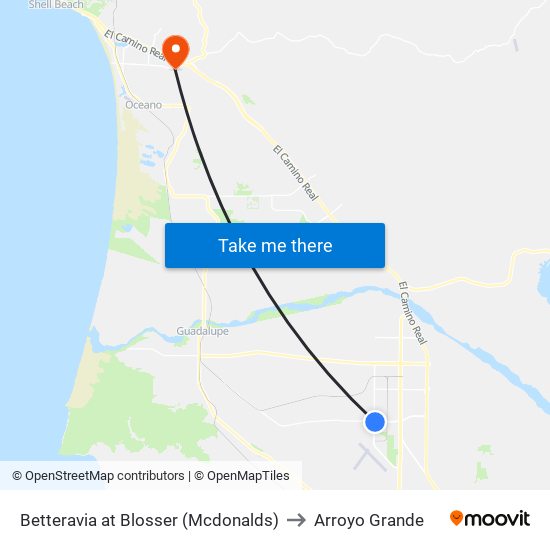 Betteravia at Blosser (Mcdonalds) to Arroyo Grande map