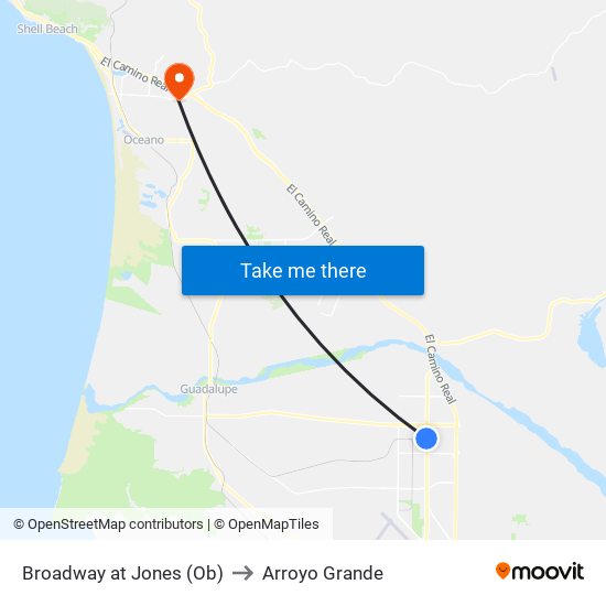 Broadway at Jones (Ob) to Arroyo Grande map