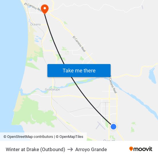 Winter at Drake (Outbound) to Arroyo Grande map