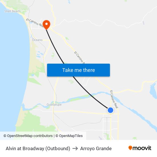 Alvin at Broadway (Outbound) to Arroyo Grande map