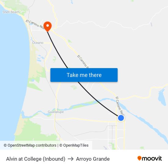 Alvin at College (Inbound) to Arroyo Grande map