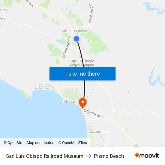 San Luis Obispo Railroad Museum to Pismo Beach map