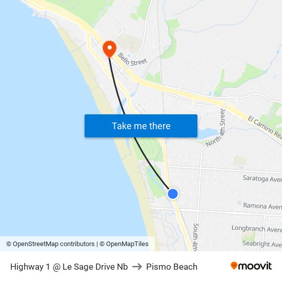 Highway 1 @ Le Sage Drive Nb to Pismo Beach map