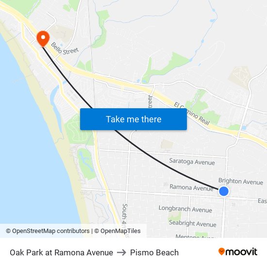 Oak Park at Ramona Avenue to Pismo Beach map