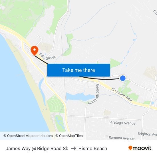 James Way @ Ridge Road Sb to Pismo Beach map