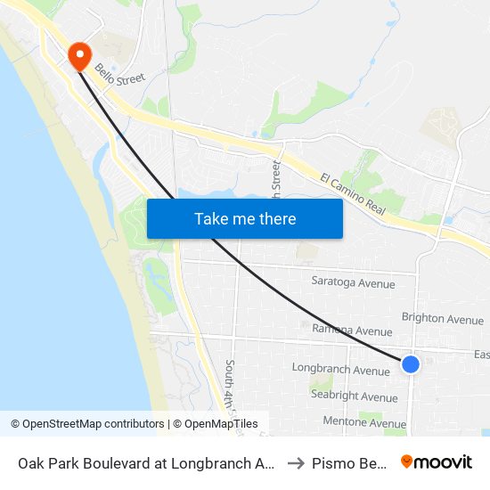 Oak Park Boulevard at Longbranch Avenue to Pismo Beach map