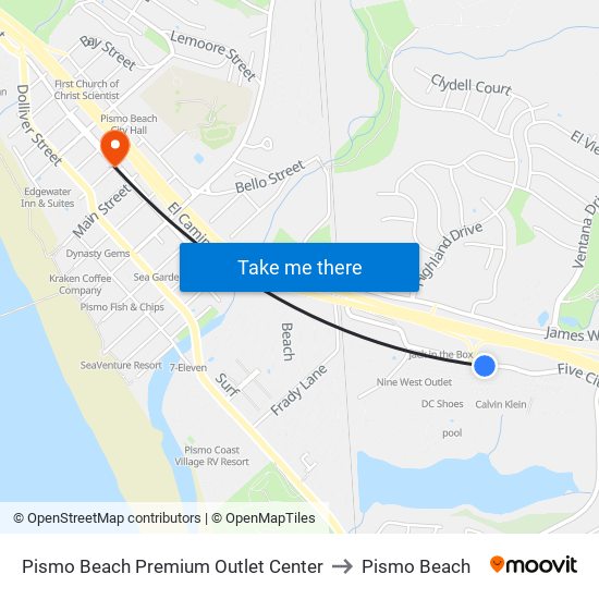 Pismo Beach Premium Outlet Center to Pismo Beach map