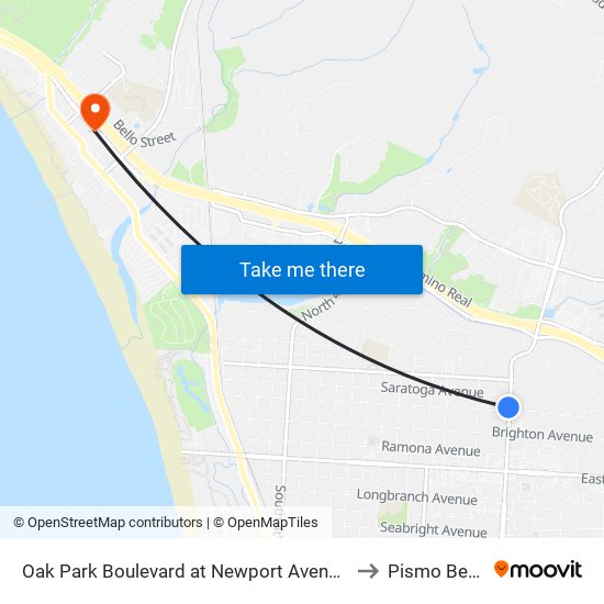 Oak Park Boulevard at Newport Avenue (Sb) to Pismo Beach map