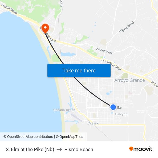 S. Elm at the Pike (Nb) to Pismo Beach map