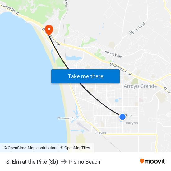 S. Elm at the Pike (Sb) to Pismo Beach map