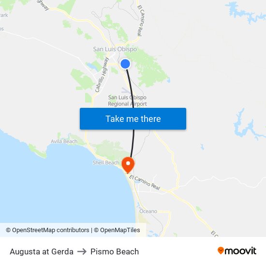 Augusta at Gerda to Pismo Beach map