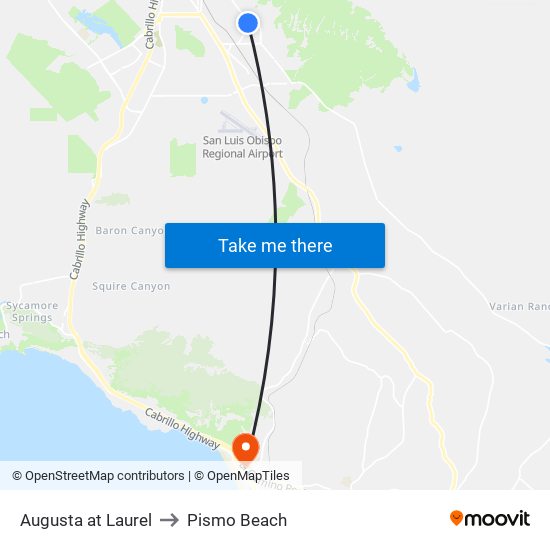 Augusta at Laurel to Pismo Beach map