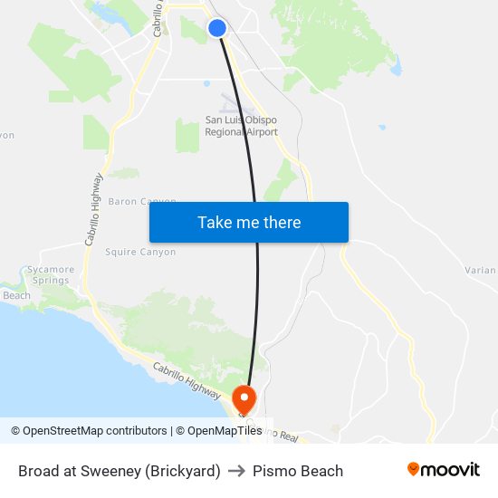 Broad at Sweeney (Brickyard) to Pismo Beach map