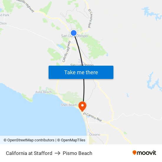 California at Stafford to Pismo Beach map