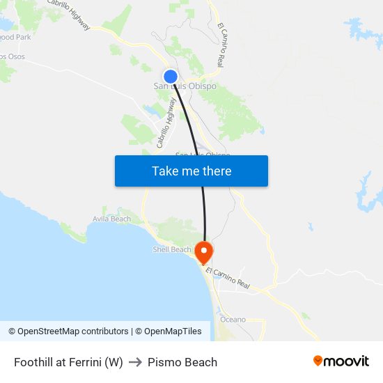 Foothill at Ferrini (W) to Pismo Beach map
