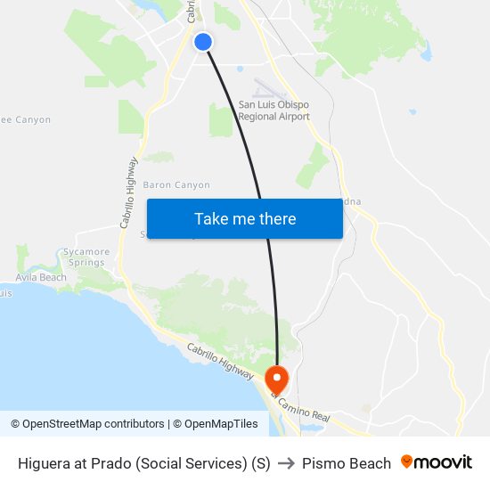 Higuera at Prado (Social Services) (S) to Pismo Beach map