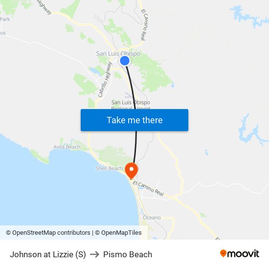 Johnson at Lizzie (S) to Pismo Beach map