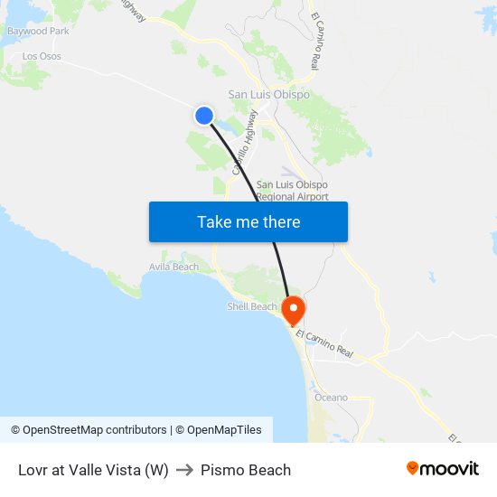 Lovr at Valle Vista (W) to Pismo Beach map