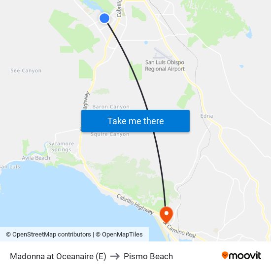 Madonna at Oceanaire (E) to Pismo Beach map