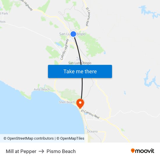 Mill at Pepper to Pismo Beach map
