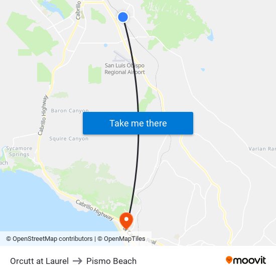 Orcutt at Laurel to Pismo Beach map