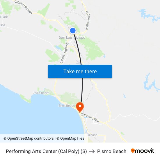 Performing Arts Center (Cal Poly) (S) to Pismo Beach map