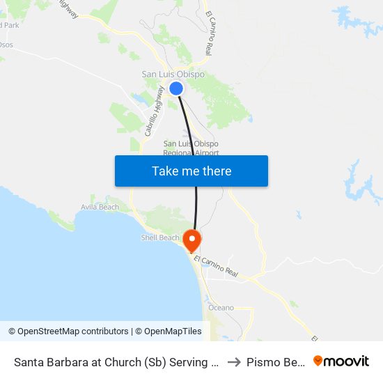 Santa Barbara at Church (Sb) Serving Amtrak to Pismo Beach map