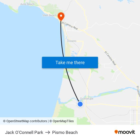 Jack O'Connell Park to Pismo Beach map