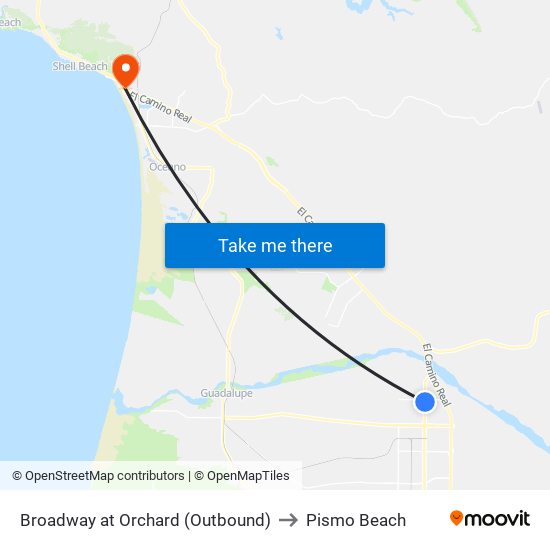 Broadway at Orchard (Outbound) to Pismo Beach map