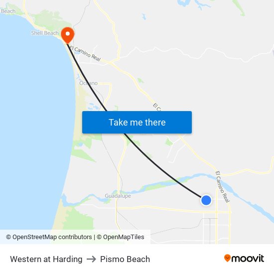 Western at Harding to Pismo Beach map