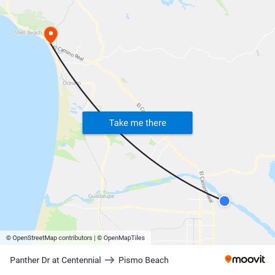 Panther Dr at Centennial to Pismo Beach map