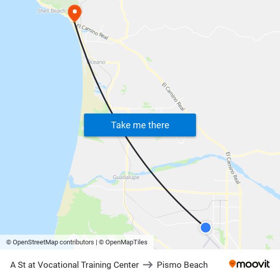 A St at Vocational Training Center to Pismo Beach map