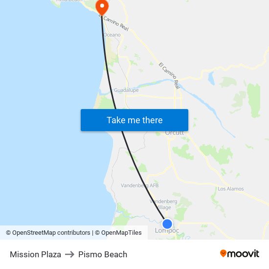 Mission Plaza to Pismo Beach map