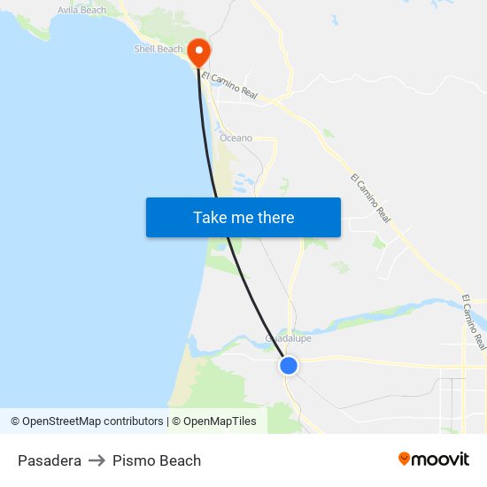 Pasadera to Pismo Beach map