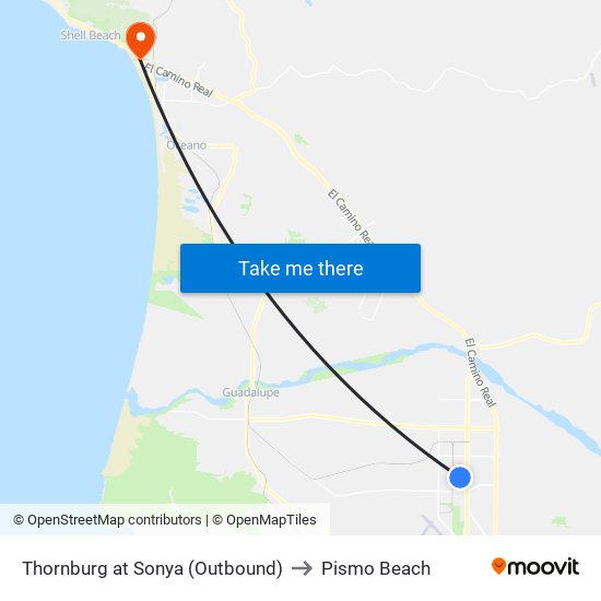 Thornburg at Sonya (Outbound) to Pismo Beach map