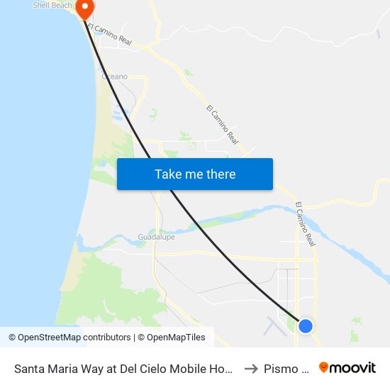 Santa Maria Way at Del Cielo Mobile Home Park (Outbound) to Pismo Beach map