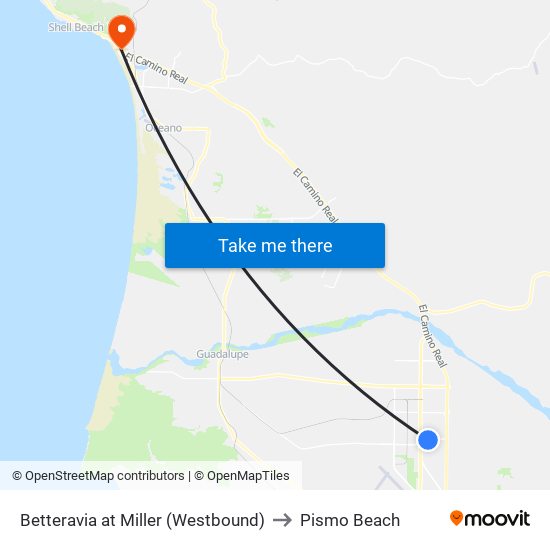 Betteravia at Miller (Westbound) to Pismo Beach map