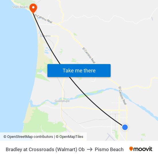 Bradley at Crossroads (Walmart) Ob to Pismo Beach map